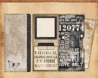 Neutral Grunge Kit No. 3 – Mini Journal with Cover, Pages, Pockets, Tags & Backgrounds – 10 Printable Pages – Junk Journal Ephemera