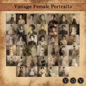 Vintage vrouwelijke portretten, afdrukbare foto's, portretten, antieke portretten, circa 1900-1930, vierkante tegels van 2,19 inch