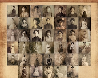 Azulejos de retratos femeninos antiguos: Fotos antiguas de 1900 a 1930 (Descarga digital)