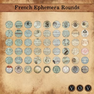 Rodadas de efêmeras francesas de 1 polegada. Enfeites de círculo francês, rodadas de efêmeras de diário de inspiração francesa