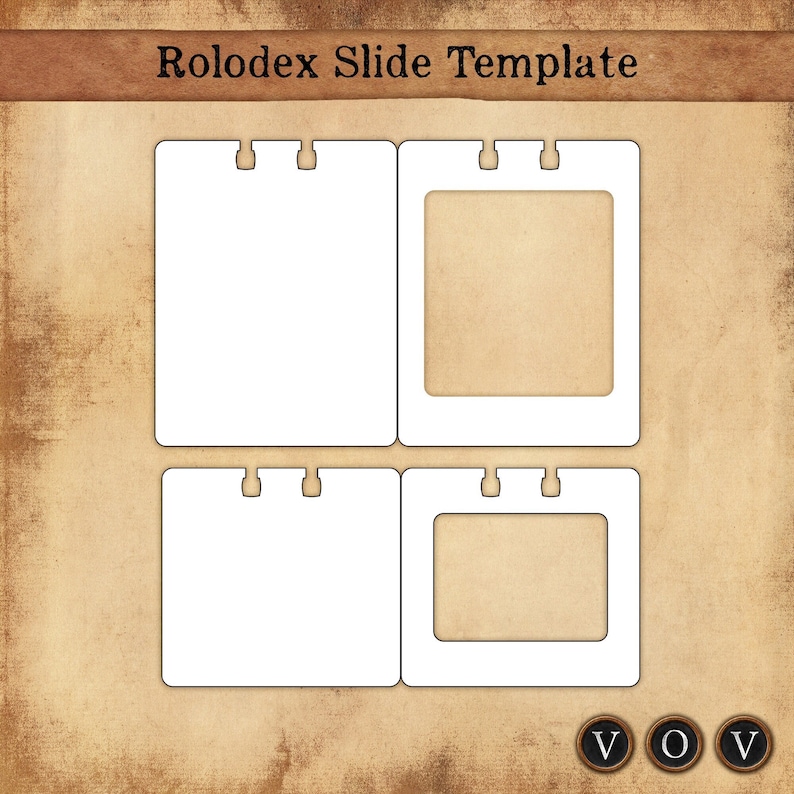 May include: Four blank white Rolodex card templates with rounded corners and three holes on the top edge. The templates are on a brown textured background.