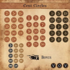 Cent Circles — Etiquetas de preço estilo moeda vintage para impressão para diários de sucata, rolos de recortes, colagens e itens efêmeros (A4 JPEG + PNG)