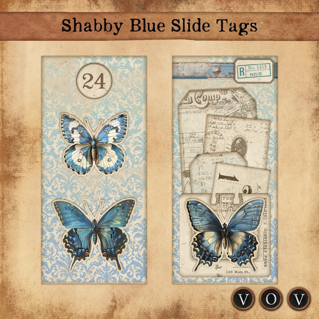 Sliding Tags Shabby Blue Slide Tag, Junk Journaling Tags, Ephemera Tags for Junk ...