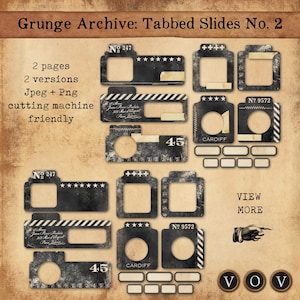 Grunge Archive Tabbed Slides No. 2 Printable Junk Journal Frames Vintage Ephemera Slides Set