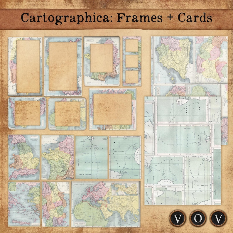 Cartographica: Vintage Map Frames & Cards Kit – A4 Printable Ephemera ...