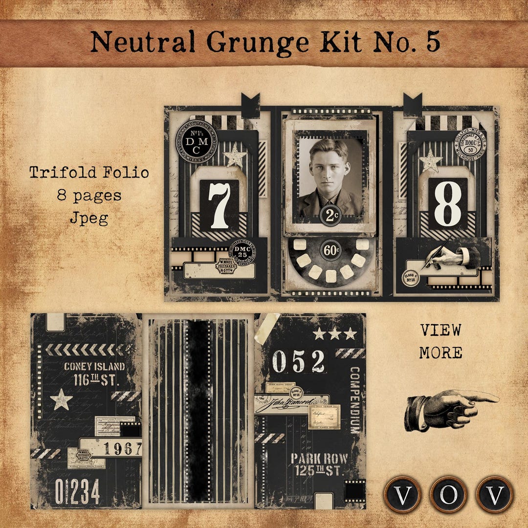Neutral Grunge Kit No. 5: Tri-fold Folio Kit Printable Junk Journal ...