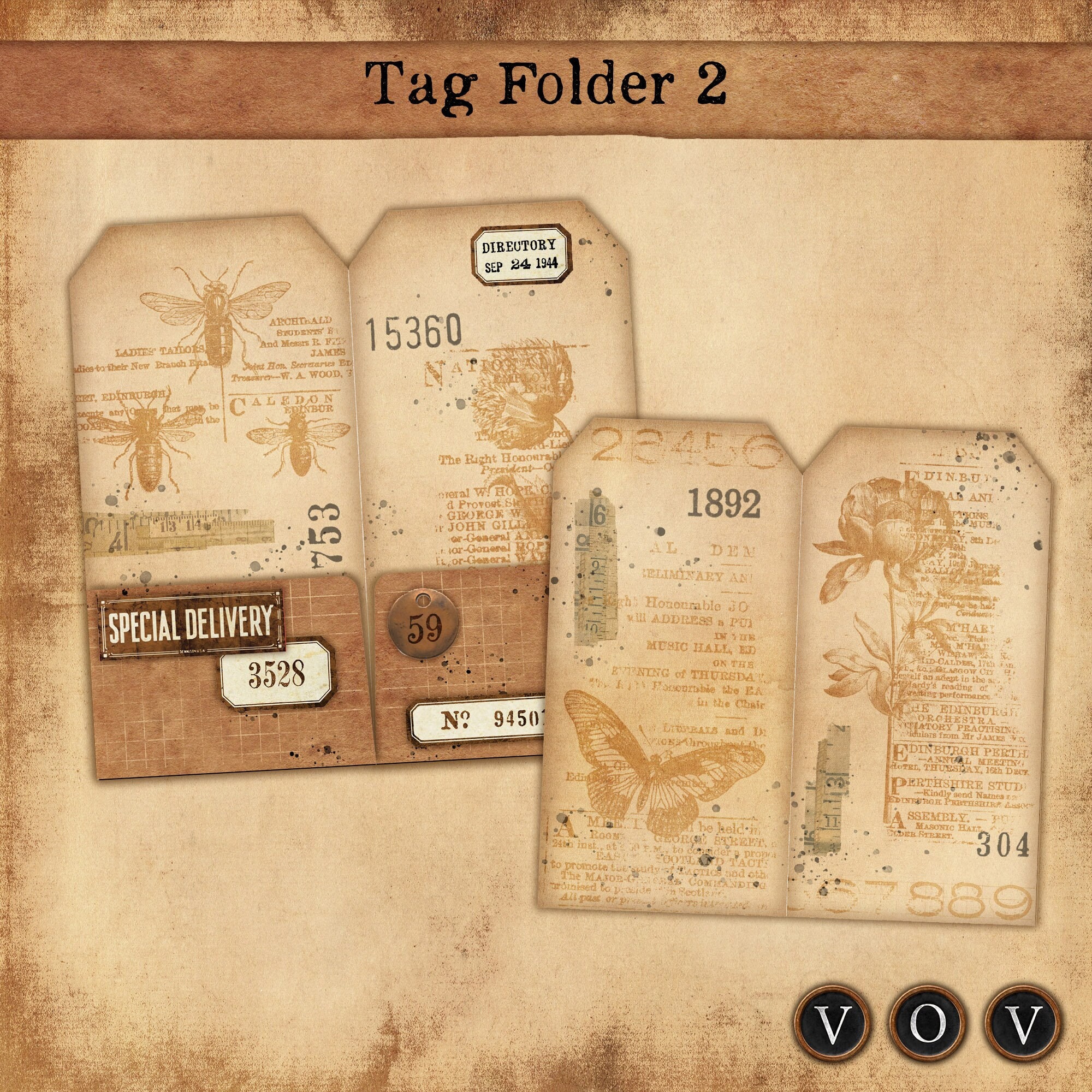 Tag Folder #2 , Mini Vintage Tag Folder, Mini Tag Folder Grungy Tags ...