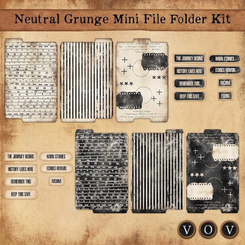 Neutral Grunge Mini File Folder Kit, Vintage Printable Folders With ...