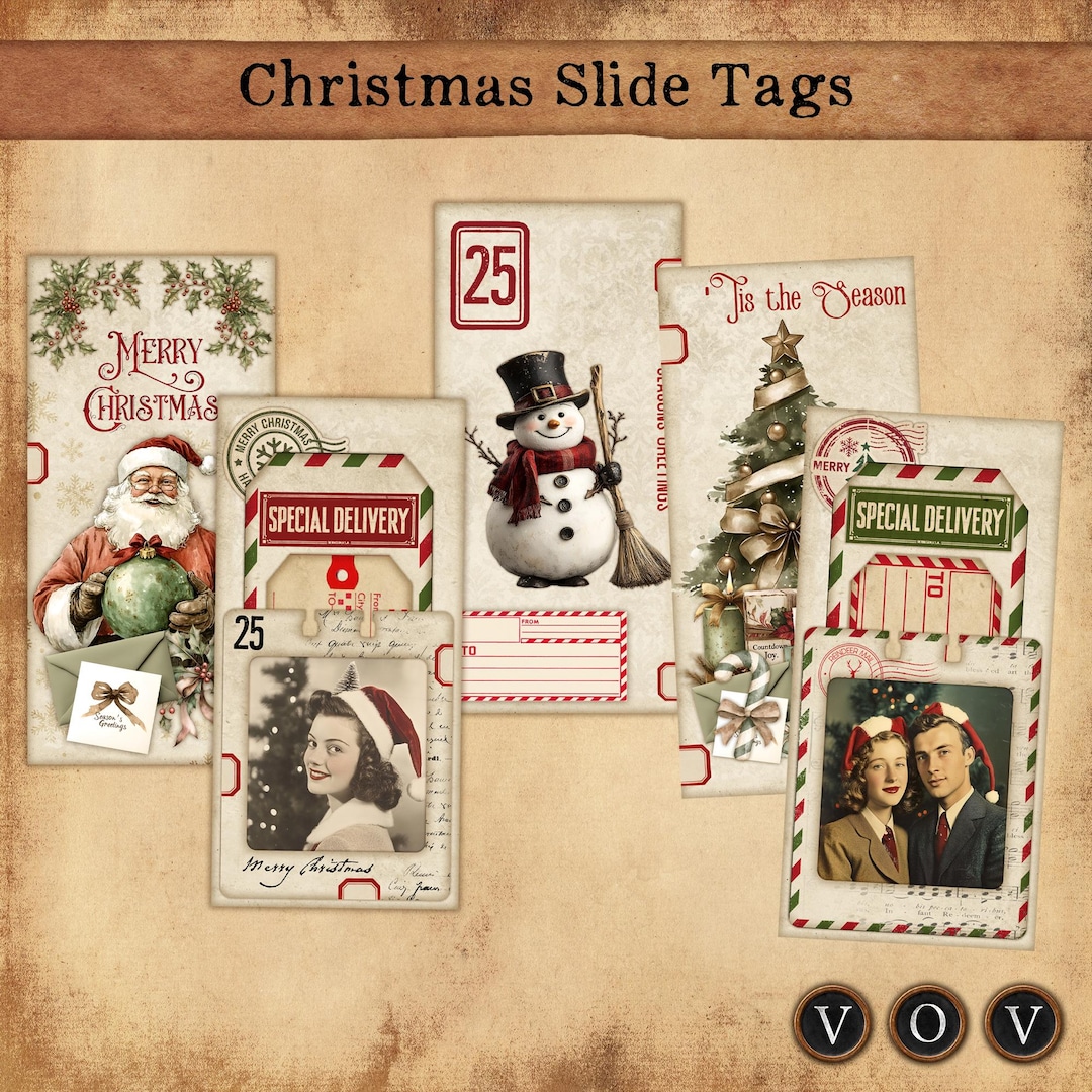 Sliding Tags Christmas Slide Tags, Junk Journaling Tags, Ephemera Tags for Junk ...