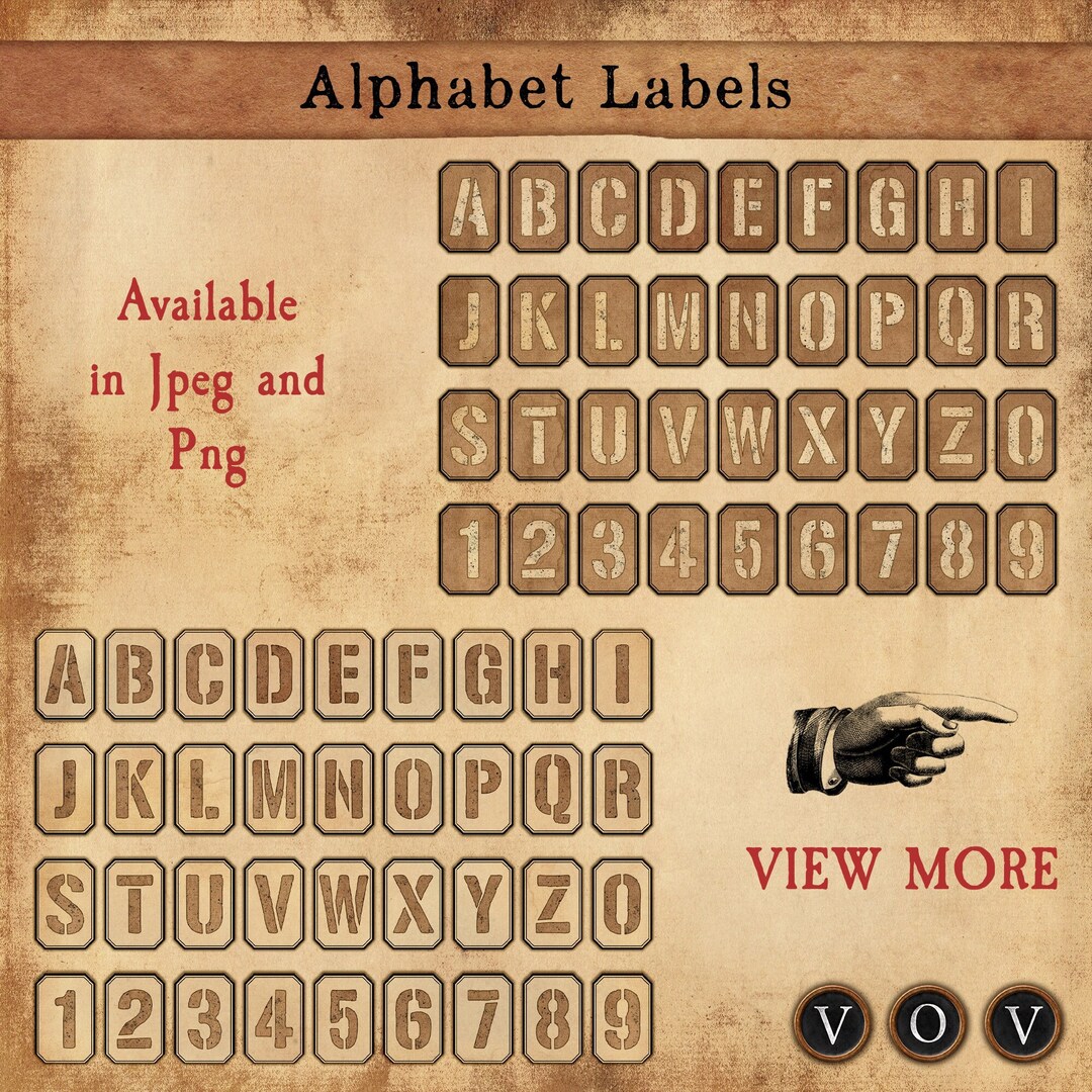 Alphabet Labels, Printable Labels, Junk Journaling, Vintage Grunge