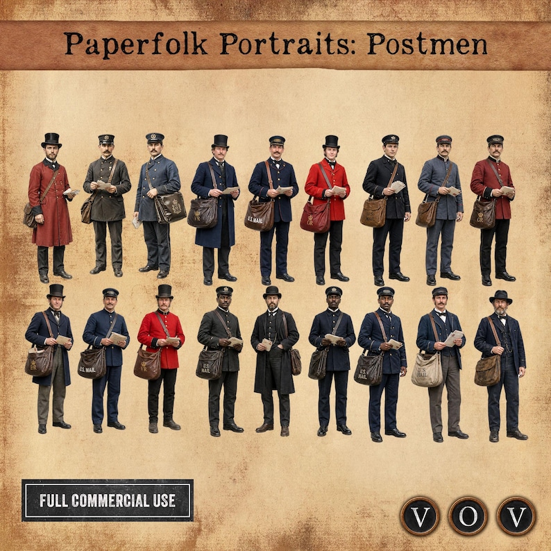 Multiple Postmen Paperfolk Portraits: Postmen - Printable Vintage Paper Dolls Ephemera ...