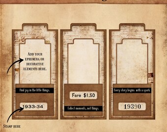 Vintage Grunge Tabbed Tags, Pocketed Layered Tags (Digital Download)