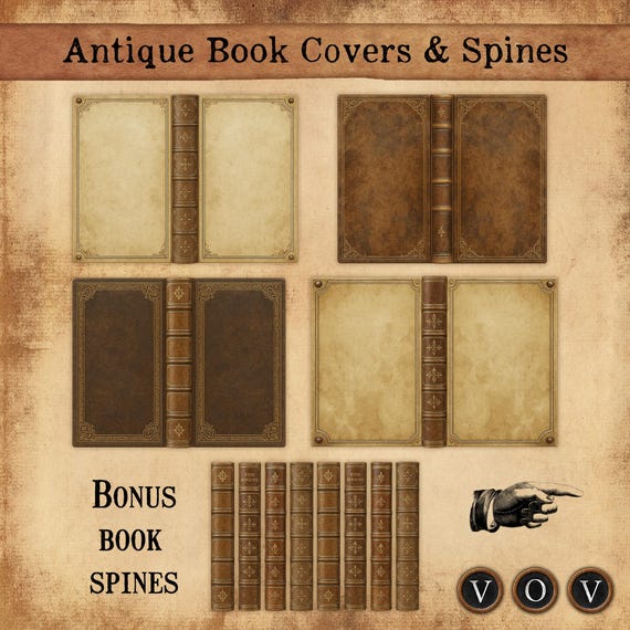 Antique Book Covers & Spines: Printable Junk Journal Kit (JPEG A4)