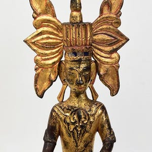 18th Century, Shan, Antique Burmese Wooden Seated Crowned King Buddha Statue