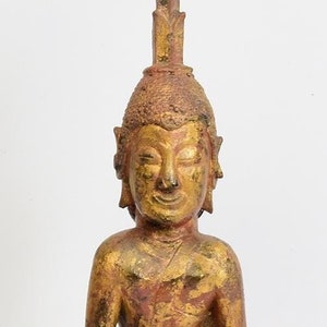18th Century, Shan, Antique Burmese Wooden Seated Buddha with Gilded Gold