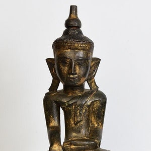18th Century, Shan, Antique Burmese Wooden Seated Buddha