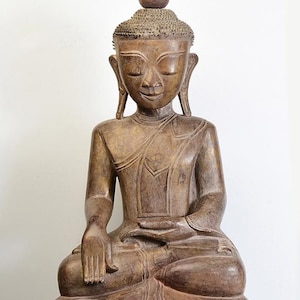 17th - 18th Century, Shan, Antique Burmese Wooden Seated Buddha