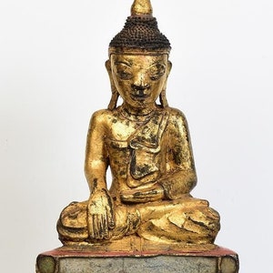 18th Century, Shan, Antique Tai Yai Burmese Wooden Seated Buddha