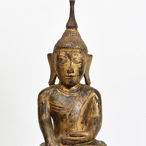 18th Century, Shan, Antique Burmese Wooden Seated Buddha Statue