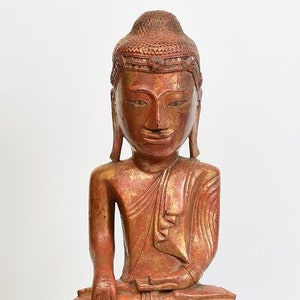 19th Century, Mandalay, Antique Burmese Wooden Seated Buddha