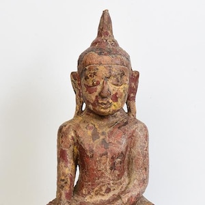 17th Century, Shan, Antique Burmese Wooden Seated Buddha