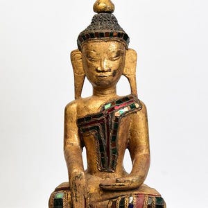 18th Century, Shan, Antique Tai Yai Burmese Wooden Seated Buddha