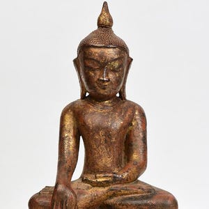 18th Century, Shan, Antique Burmese Wooden Seated Buddha