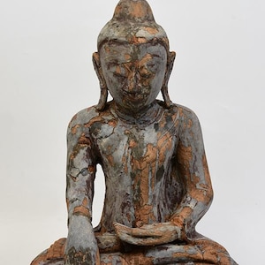 17th Century, Shan, Antique Burmese Wooden Seated Buddha Statue
