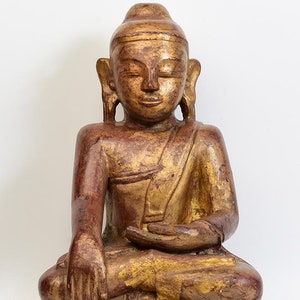 Early 16th Century, Early Shan, Antique Burmese Wooden Seated Buddha