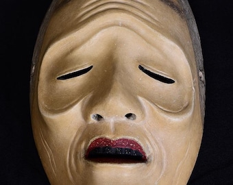 19th Century, Meiji, Antique Japanese Wooden Noh Mask