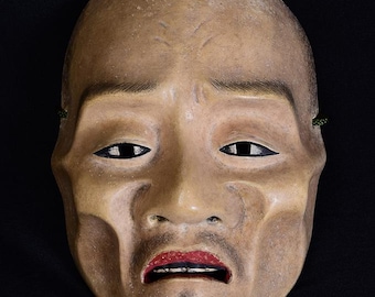 19th Century, Meiji, Antique Japanese Wooden Noh Mask