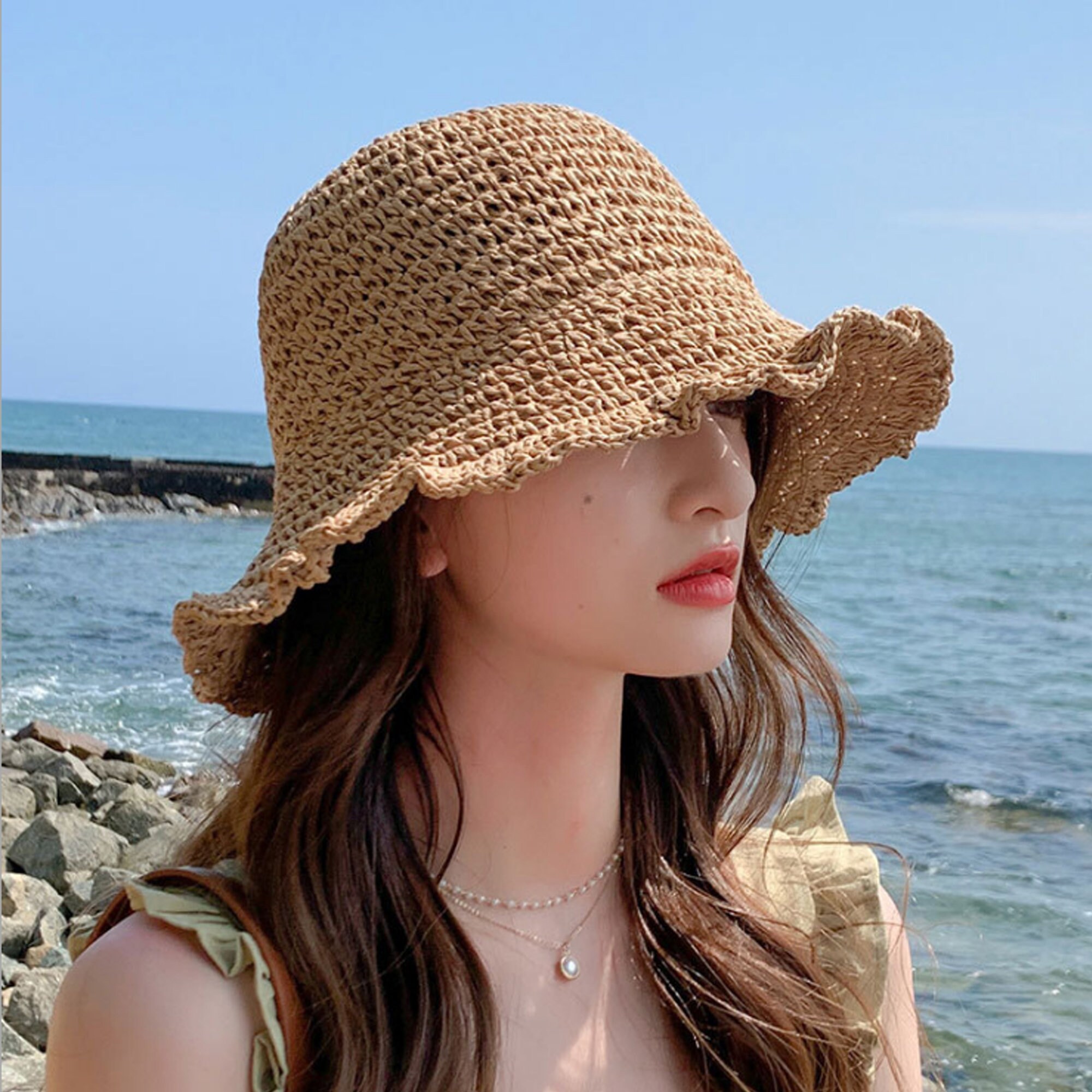 Wide brim Raffey straw Hat ladies beach hat Etsy