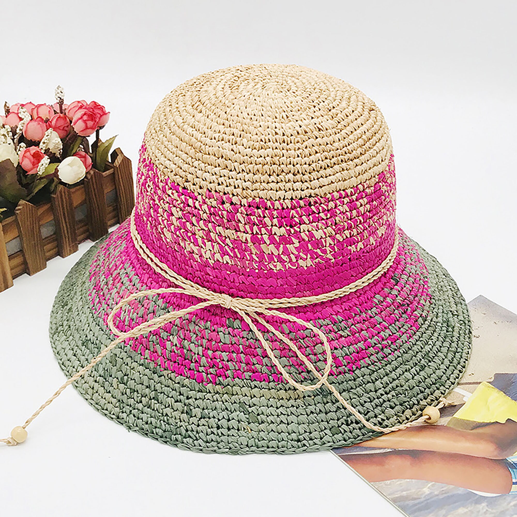Fashion women straw sun bucket Hat ladies beach hat raw edge Etsy