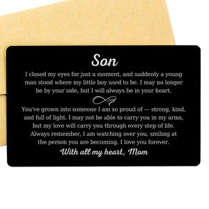 Cadeau fils, fille, neveu, carte portefeuille personnalisée, carte souvenir deuil gravée commémorative personnalisée, cadeau de condoléances de sympathie. Cadeau de maman