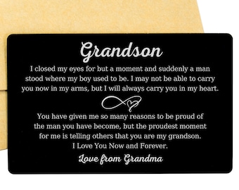 Custom Grandson Gift, Personalized Engraved Wallet Card, Sentimental Gift for Grandson, Graduation Card Gifts, Birthday card for Grandson