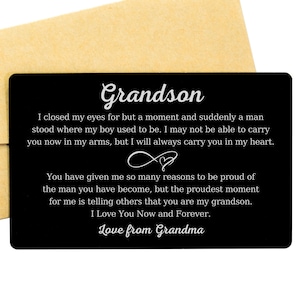 Regalo personalizado para nieto, tarjeta de billetera grabada personalizada, regalo sentimental para nieto, tarjetas de graduación, tarjeta de cumpleaños para nieto