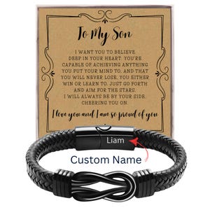 Unendlichkeitsknoten-Lederarmband mit Karte • Geschenk für Ihn • Abschlussgeschenk für Sohn • Geburtstagskarte