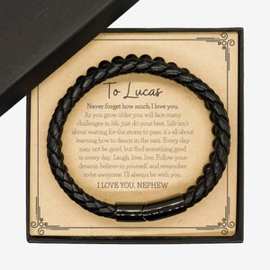Sohn Geschenk, personalisierte Karte für Enkel - Just Do Your Best. Perlen Leder Wickelarmband. Geburtstagsgeschenk für Ihn. Neffe Abschlussgeschenke.