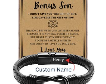 Bonus Son Gift, Personalized Gift, Custom Name Engraving Bracelet with Sentimental Card. Birthday Gift for Him. Teenage Boy Gift Accessories