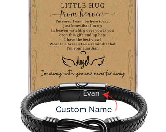 Pulsera personalizada con nudo infinito, tarjeta "Abrazo del Cielo" y nombre grabado. Regalo de condolencias. Regalo por la pérdida de un ser querido.