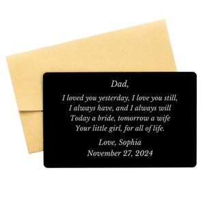 Personalized Gift Engraved Aluminum Metal Wallet Card for Father of the Bride. Gift for Dad on Wedding Day From Daughter. Gift for him.