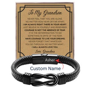 Bracelet petit-fils personnalisé • Bracelet noeud infini avec gravure du nom personnalisé • Cadeau pour lui • Cadeaux de fin d'études pour petit-fils • Carte d'anniversaire