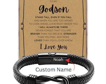 Godson Personalized Gift • Custom Name Bracelet, Infinity Knot Bracelet & Card • Gift for Him • Birthday Gift for Son • Godson Baptism Gifts