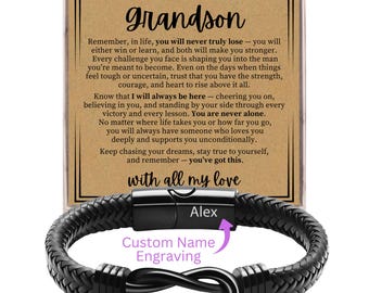 Grandson Personalized Gift • Infinity Knot Bracelet with Grandson Card • Birthday Card for Him • Graduation Gifts for Grandchild • Boy gifts