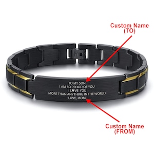 Personalized Engraved Bracelet. Custom Gift for him. Birthday gift, Christmas Gift for her. Boys Gift. Son gift from Mom. Grandson Gifts.