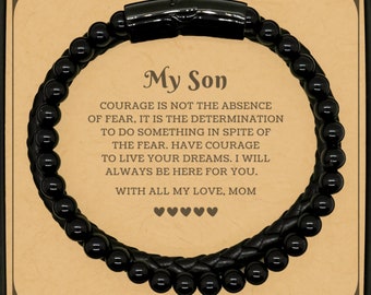 Sohn Geschenk, Mut ist nicht das Fehlen von Angst. Perlen Stein Armband. Weihnachtsgeschenk für ihn, Geburtstagsgeschenk für Sohn, Teenager Geschenk von Mama