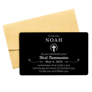 Custom Engraved Metal Card for First Communion Day • Gift for Son, Daughter, Grandson, Niece • Personalized Gift for First Confirmation gift