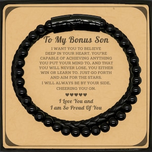 Bonus-Sohn-Geschenk, für meinen Bonus-Sohn, werde ich immer an Ihrer Seite sein, Perlen-Stein-Armbänder. Geschenk für Bonus Sohn, Geschenk für ihn, Armband für Männer,