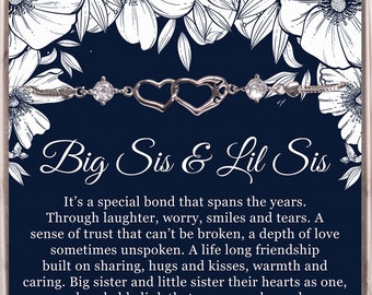 Regalo para hermanas: pulsera para hermanas mayores y menores, joyería para hermanas, regalo para hermanas mayores y menores, regalo de cumpleaños para hermanas. Tarjeta con mensaje para hermanas.