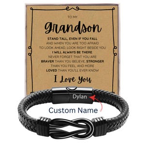 Personalized Grandson Gifts, Infinity Knot Bracelet with Card for Grandsons, Custom name Gift for Him, Graduation Gifts, Happy Birthday Card